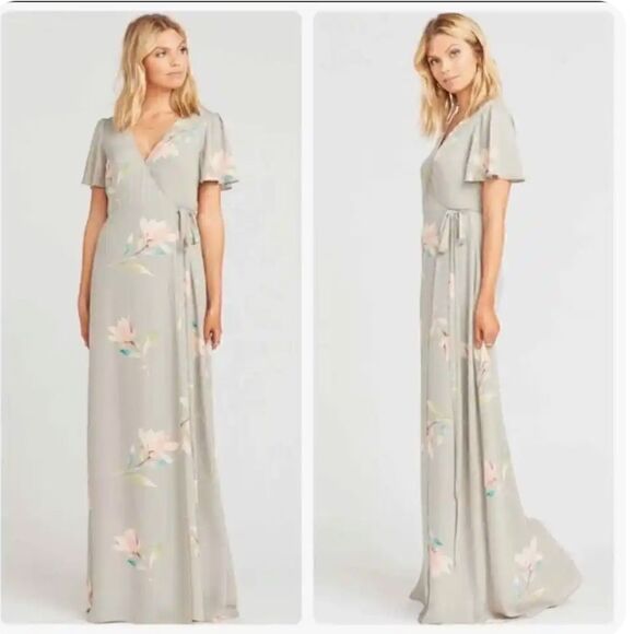 Show Me Your MuMu Noelle Flutter Wrap Dress in Lily Showers - Picture 3 of 6